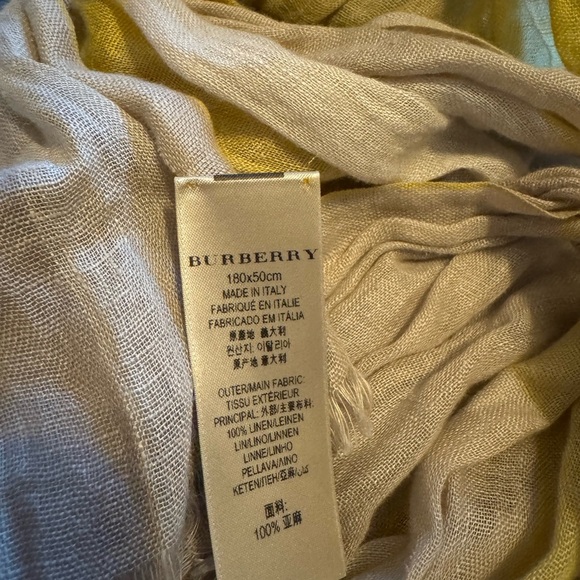 💯 % AUTHENTIC Burberry Linen Scarf in Beige and Yellow hues - Picture 3 of 4